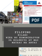 Paksa # 2-Filipino Bilang Wika NG Komunikasyon Sa Kolehiyo at Mas Mataas Na Antas