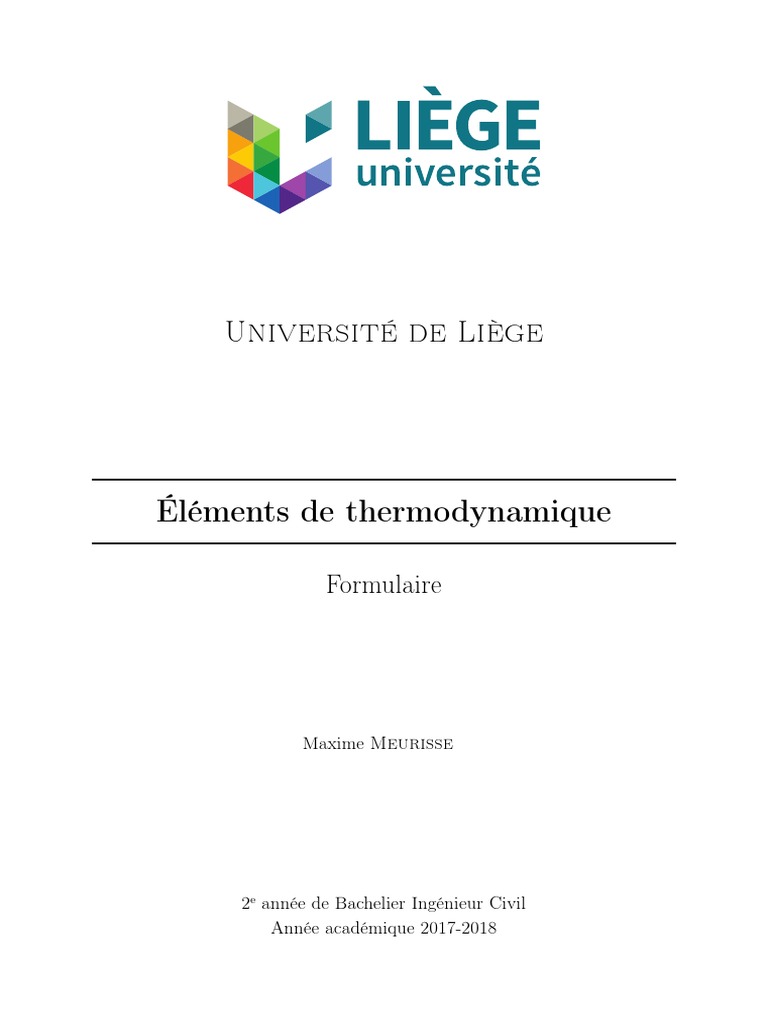 Formules de Thermochimie et Thermodynamique | PDF