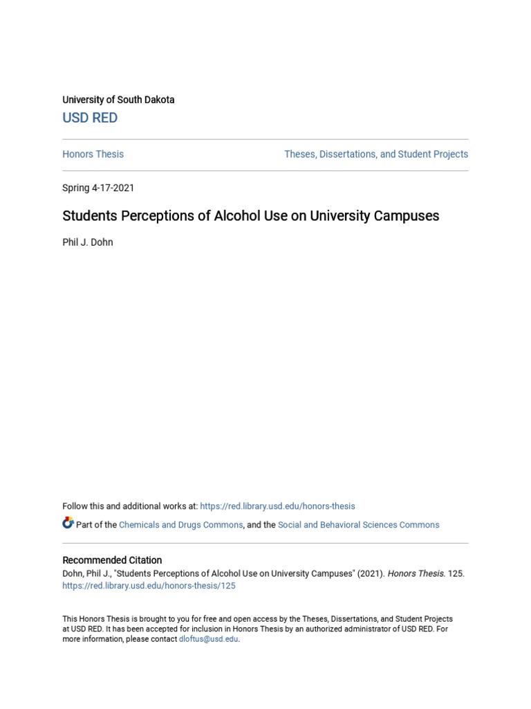 Students Perceptions of Alcohol Use On University Campuses PDF