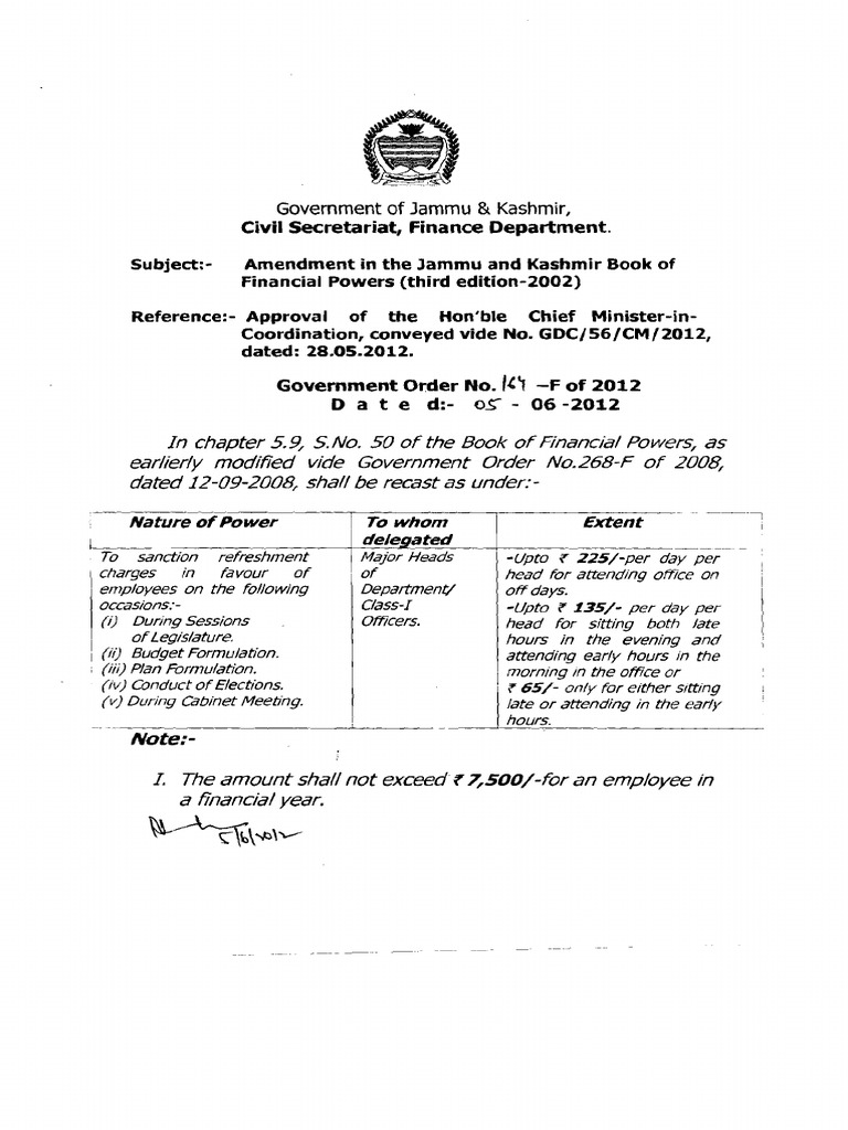 Refreshment Allowance Guidelines J&K | PDF | Government | Governance
