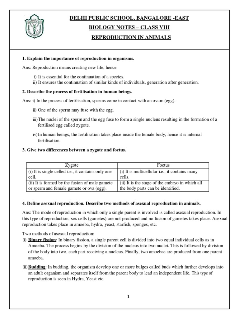 Class 8 Biology: Animal Reproduction | PDF | Sexual Reproduction ...