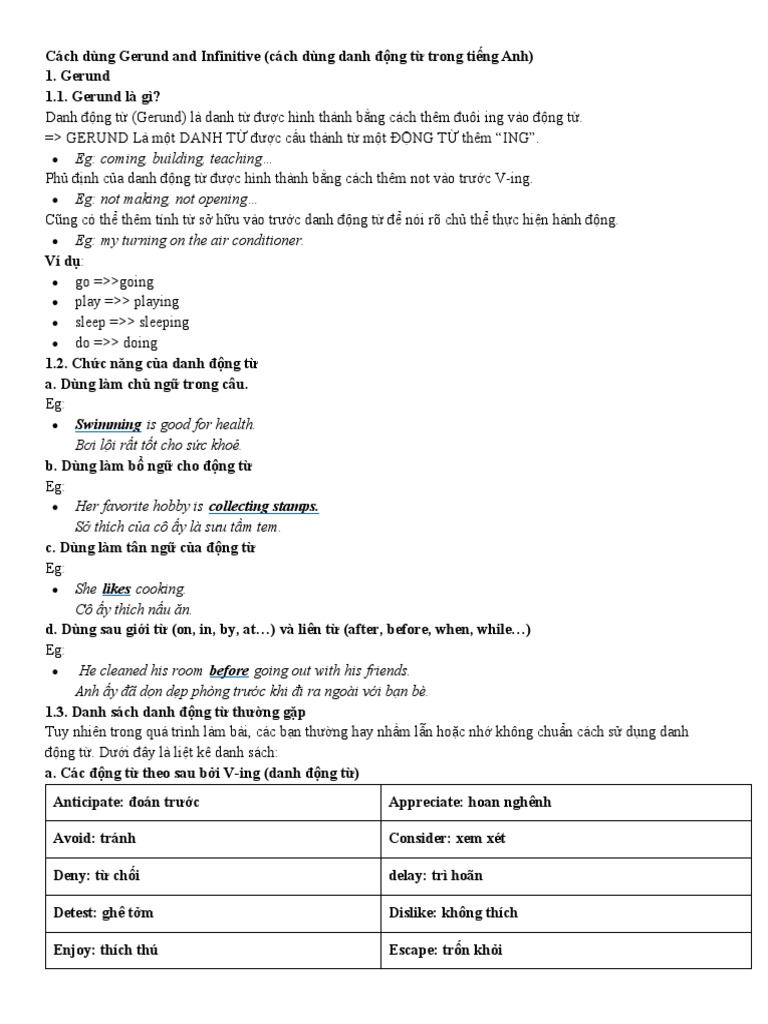 Cách Dùng Gerund and Infinitive | PDF