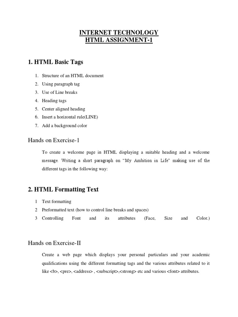 html basic assignment pdf