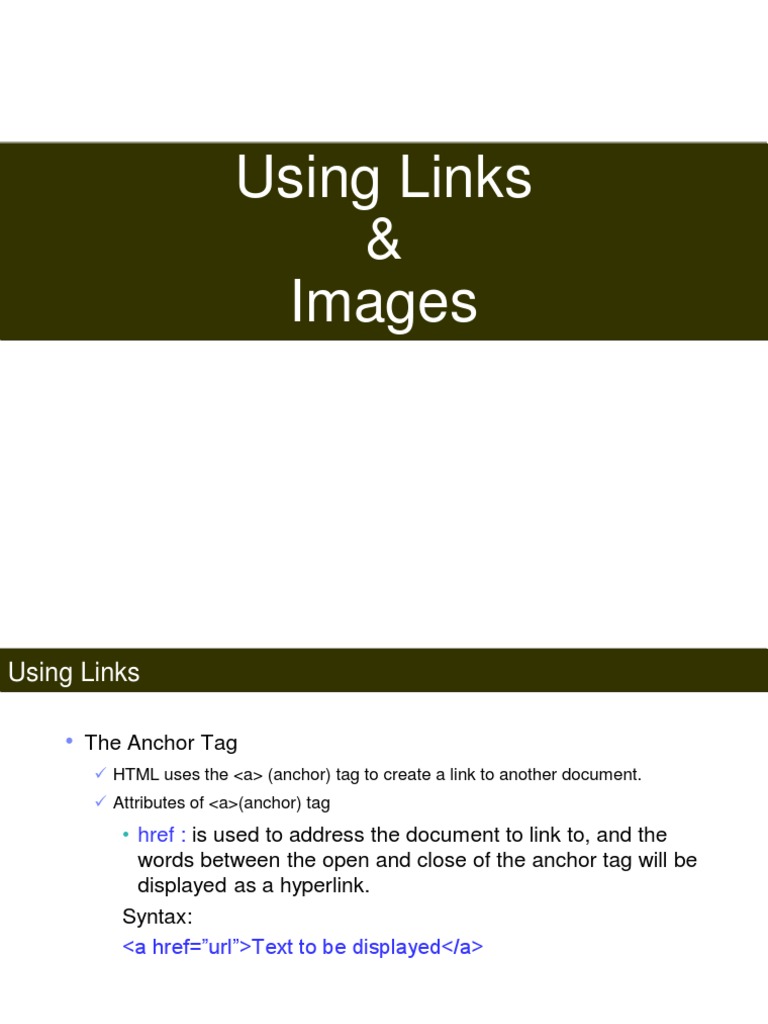 LECTURE 7 HTML BASICS Link and Images PDF Hyperlink Html Element