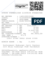 Struk Pembelian Listrik Prabayar 67 KWH Rp 103.000