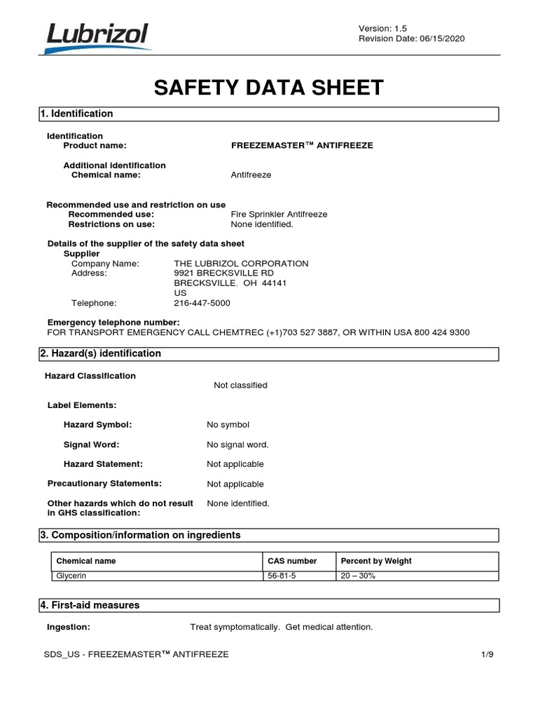 Freezemaster ANTIFREEZE SDS US PDF Toxicity Personal Protective Equipment