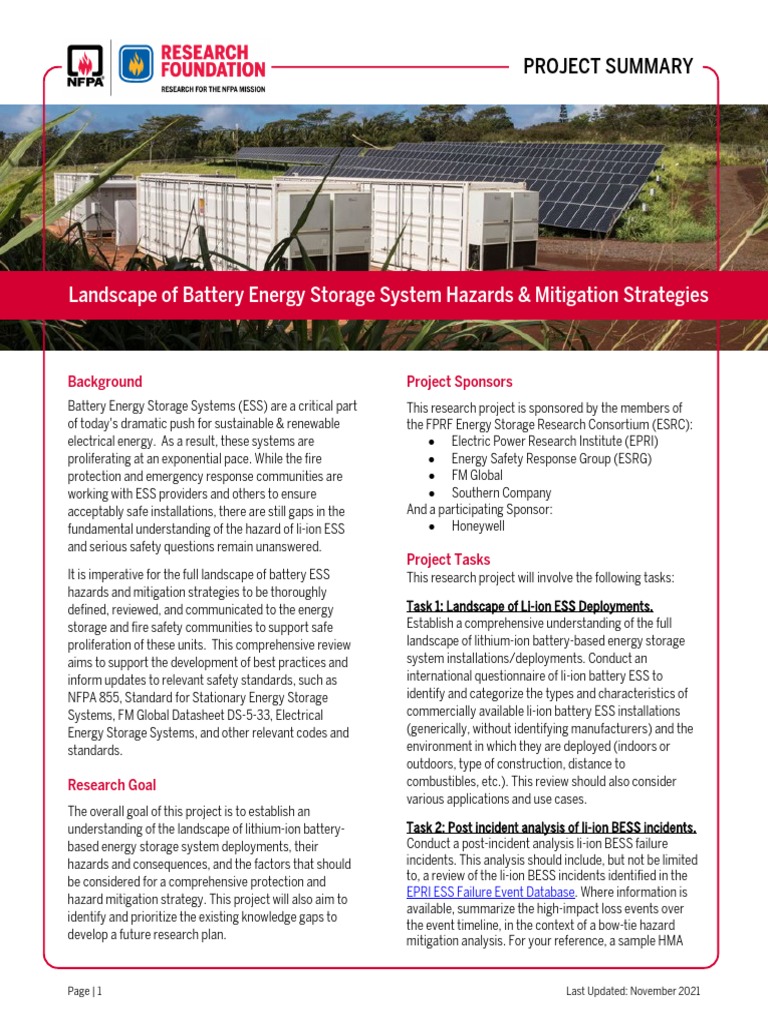 Landscape of Battery Energy Storage NFPA PDF Lithium Ion Battery Fire Safety