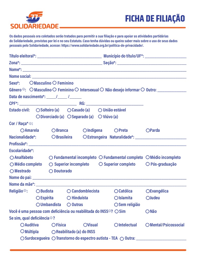 Ficha de Filiação Atualizada - 15-09-2021 | PDF