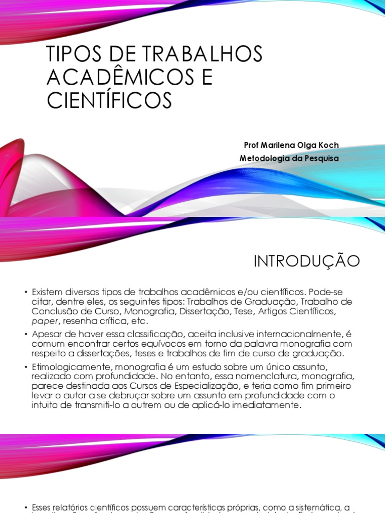 Tipos de Trabalhos Acadêmicos e Científicos | PDF | Science | Abstract ...