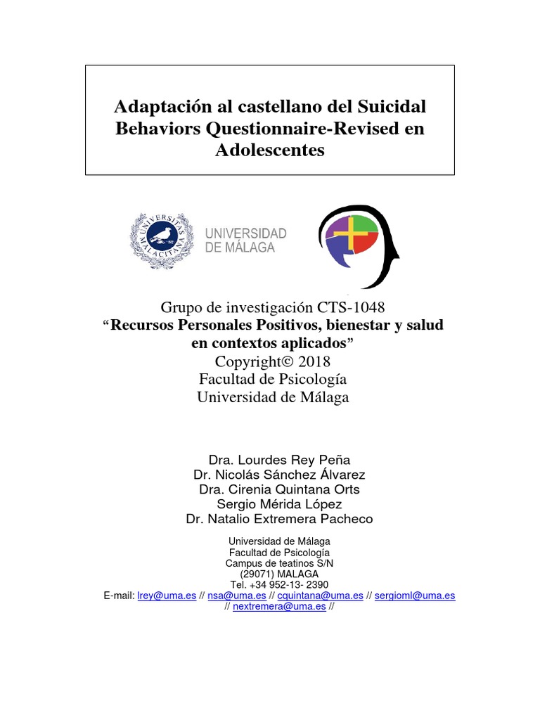 Cuestionario de Conducta Suicida Revisado (SBQ-R) | PDF | Science ...