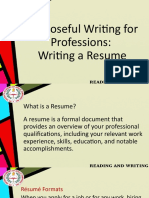 Purposeful Writing For Professions: Writing A Resume