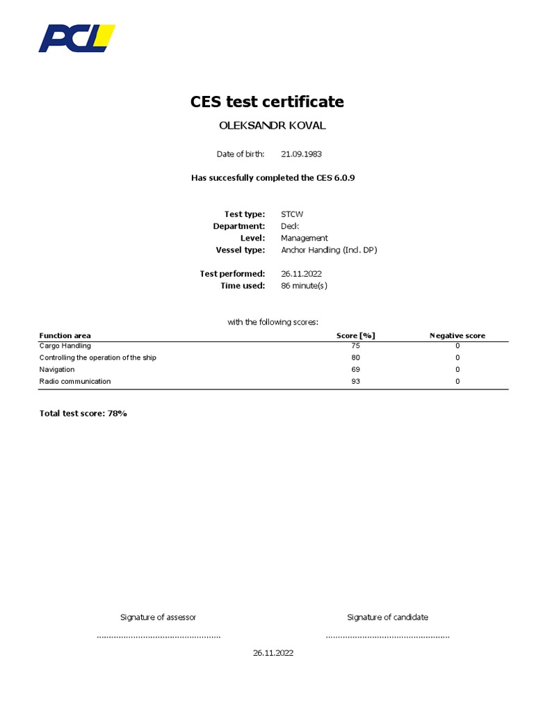 CES Test Certificate PDF CES Test Certificate PDF
