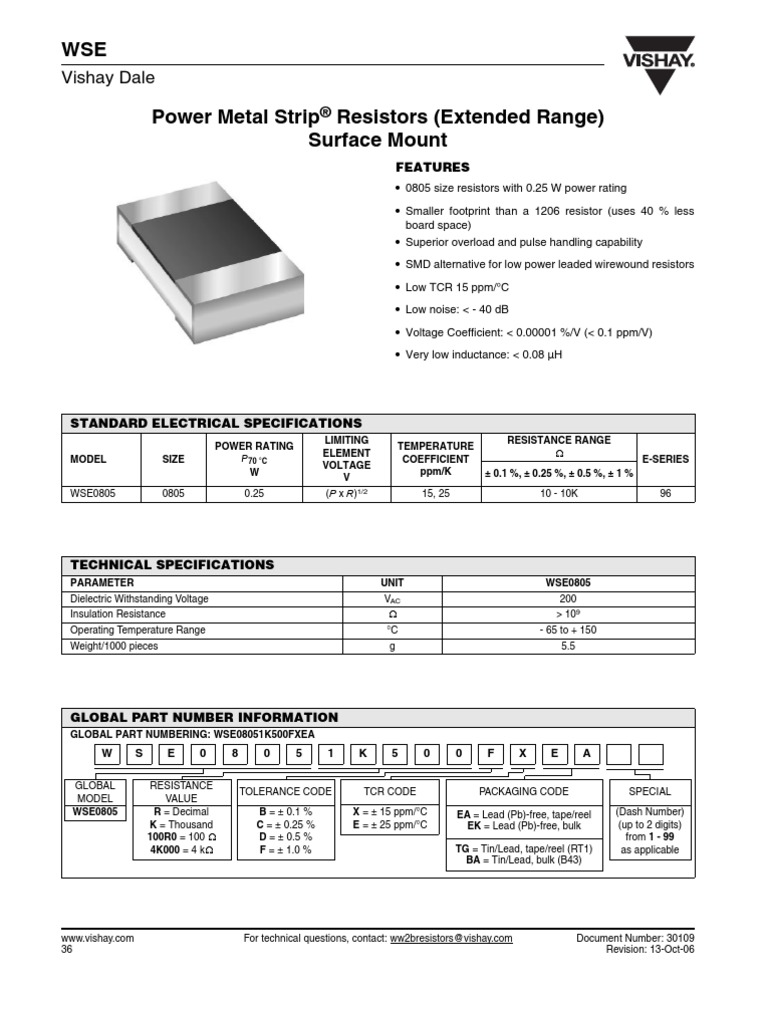 Vishay Dale: Features | PDF | Resistor | Electromagnetism