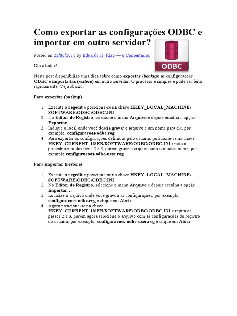 Exportar e Importar Configurações ODBC | PDF