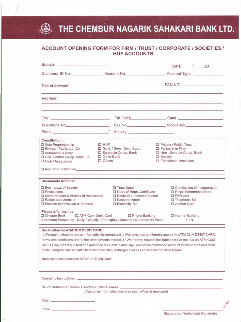 Account opening form for firm pdf banks debit card