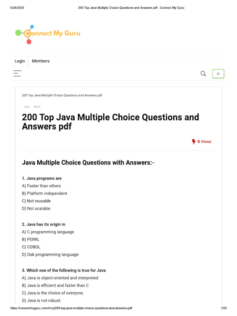 Java Multiple Choice Questions PDF | PDF | Teaching Methods & Materials ...