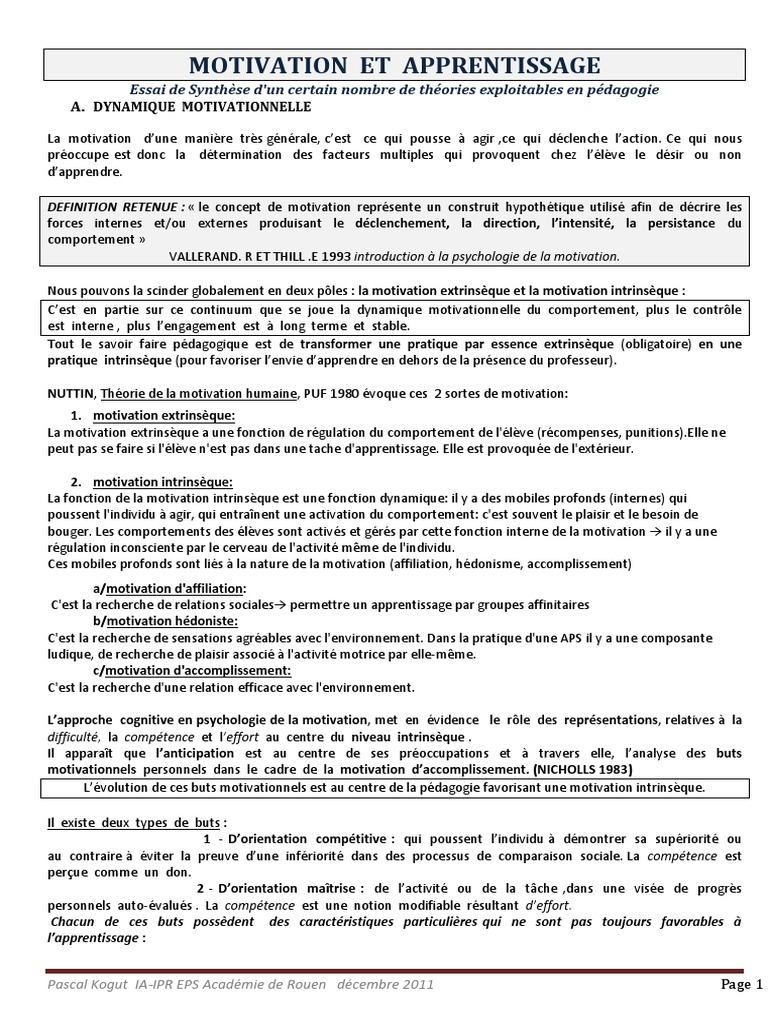 Motivation et apprentissage en pédagogie | PDF | Motivant | Motivation