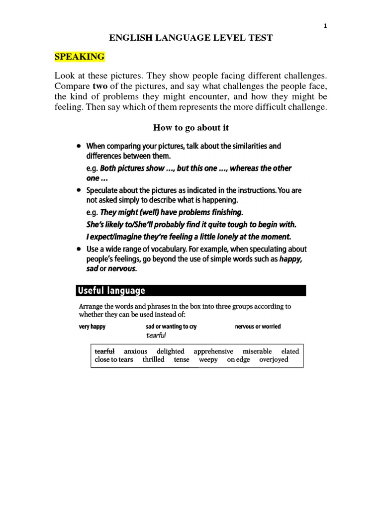English language level test pdf question linguistics