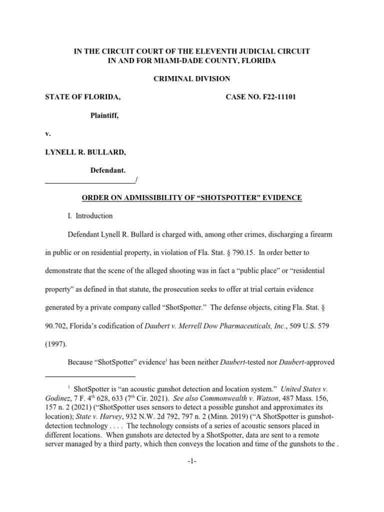 Ruling on ShotSpotter Evidence in Bullard Case | PDF | Daubert Standard ...