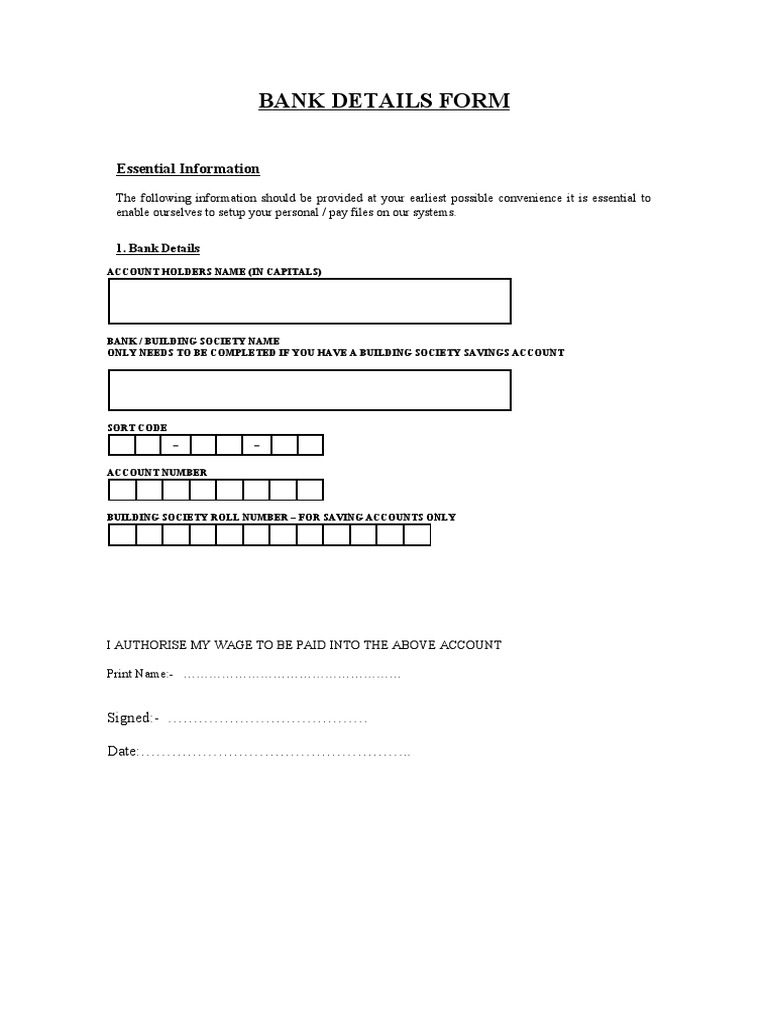 Bank Detail Request Form PDF