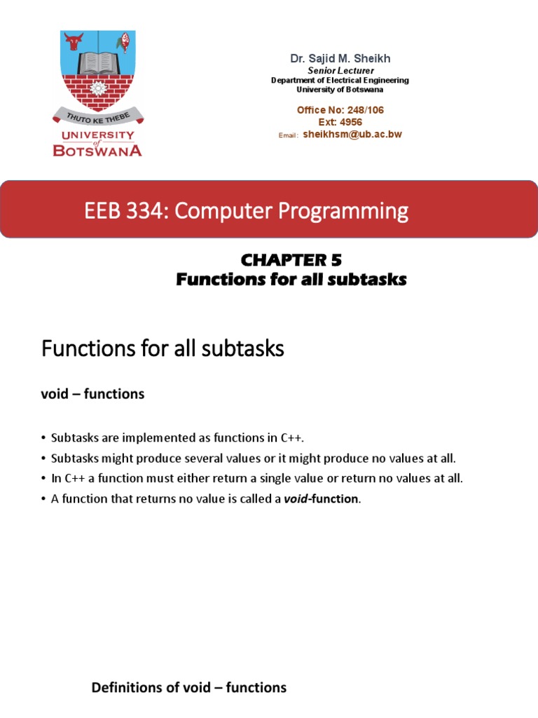 EEB 334 - Chapter 5 Final 2022 - Void Functions | PDF | Parameter ...