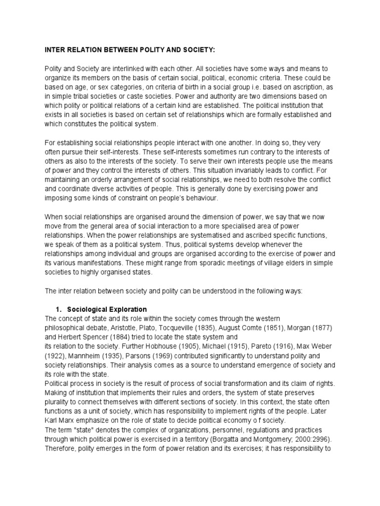 Interrelationship of Polity and Society | PDF | State (Polity ...