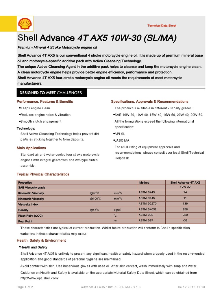 TDS Advance 4T AX5 10W30 (SLMA) PDF Motor Oil Engineering