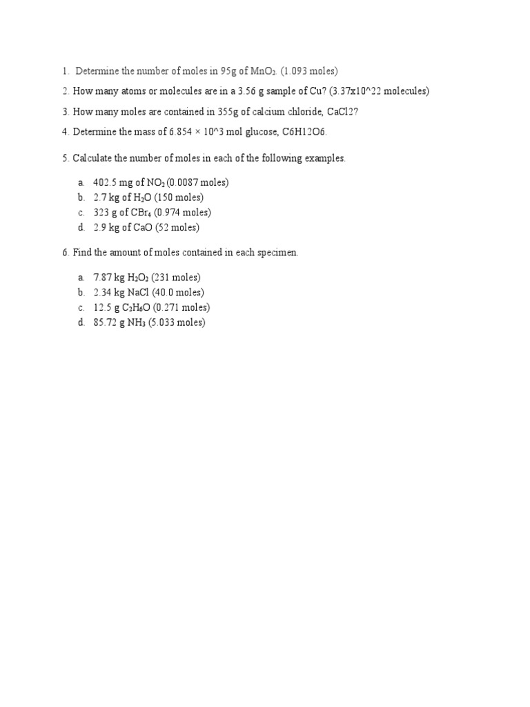 Moles and Mass Calculations Guide | PDF | Science & Mathematics
