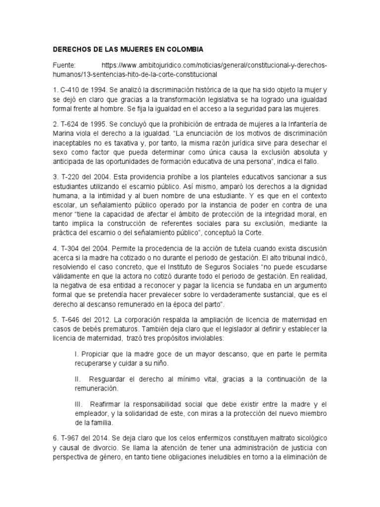 Derechos de Las Mujeres en Colombia | PDF | La violencia contra las ...