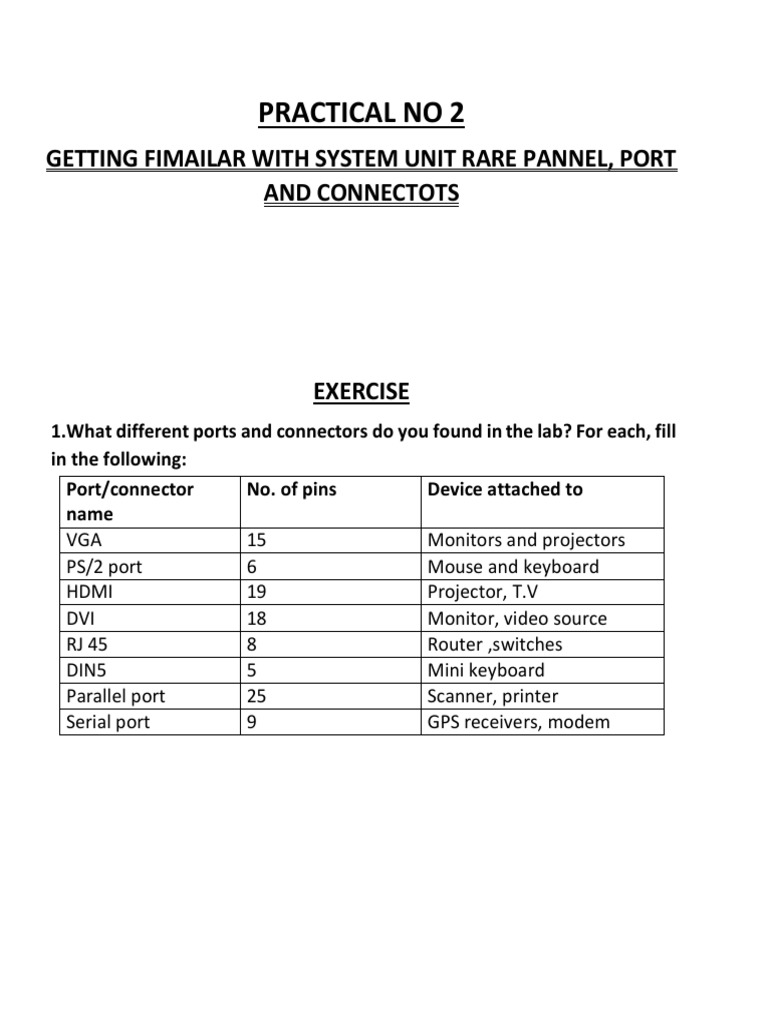 ICT Practical: Ports and Connectors Guide | PDF | Telecommunications ...