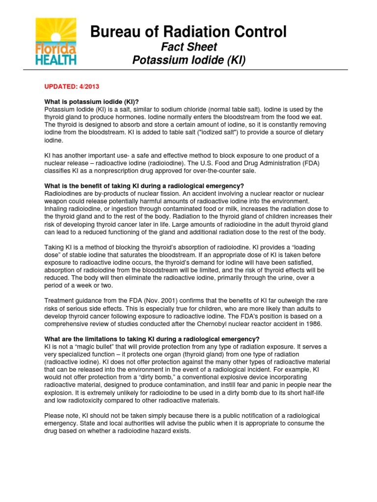 Ki Fact Sheet FL Download Free PDF Iodine Radioactive Contamination