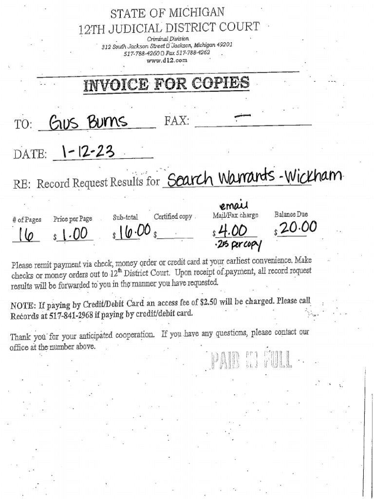 Bryan Wickham Investigation Search Warrants, Affidavits and Tabulations |  PDF