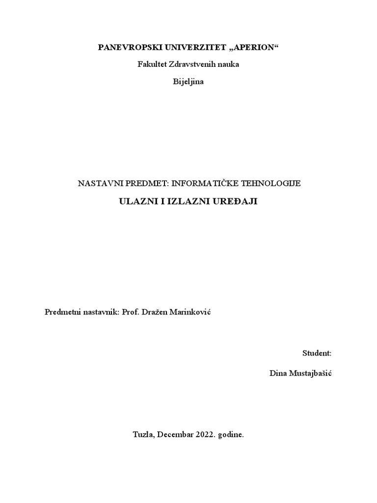 ULAZNI I IZLAZNI UREĐAJI 2 | PDF