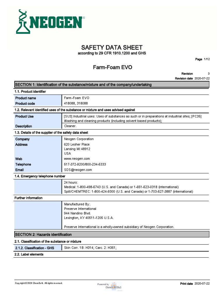 Farm Foam Hoja de Seguridad PDF Dangerous Goods Toxicity