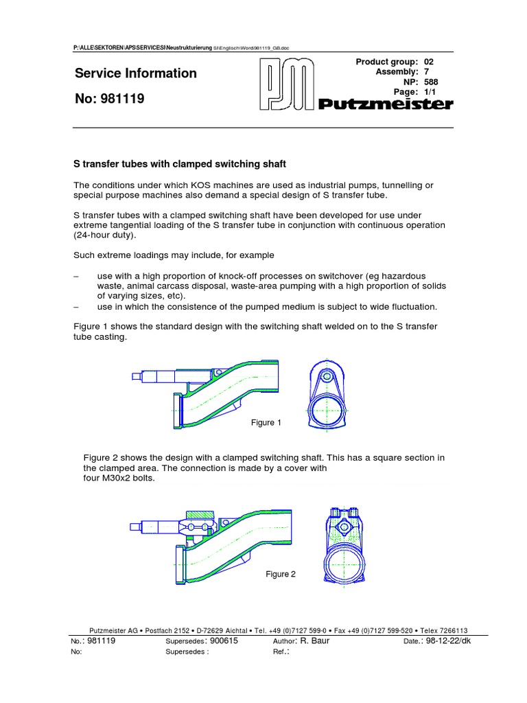 Service Information No 981119 S Transfer Tubes With Clamped Switching