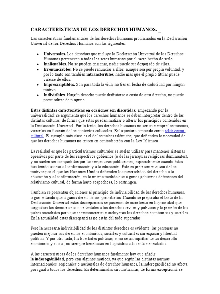 Características Fundamentales de los DDHH | PDF | Derechos humanos ...