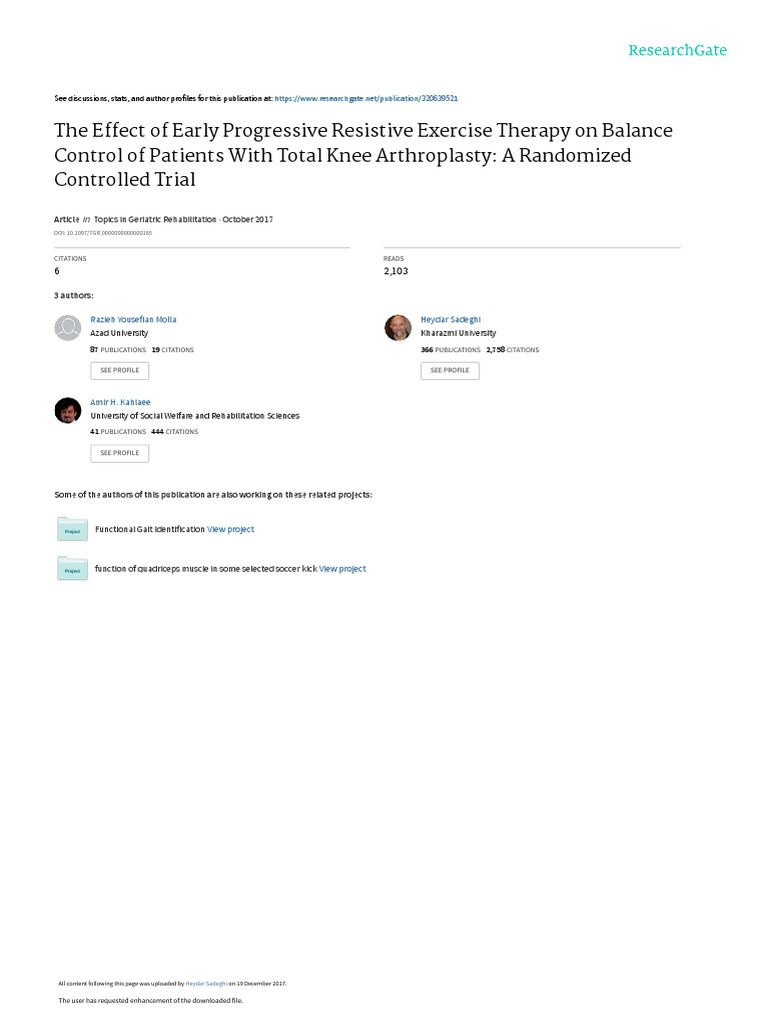 The Effect of Early Progressive Resistive Exercise Therapy On Balance