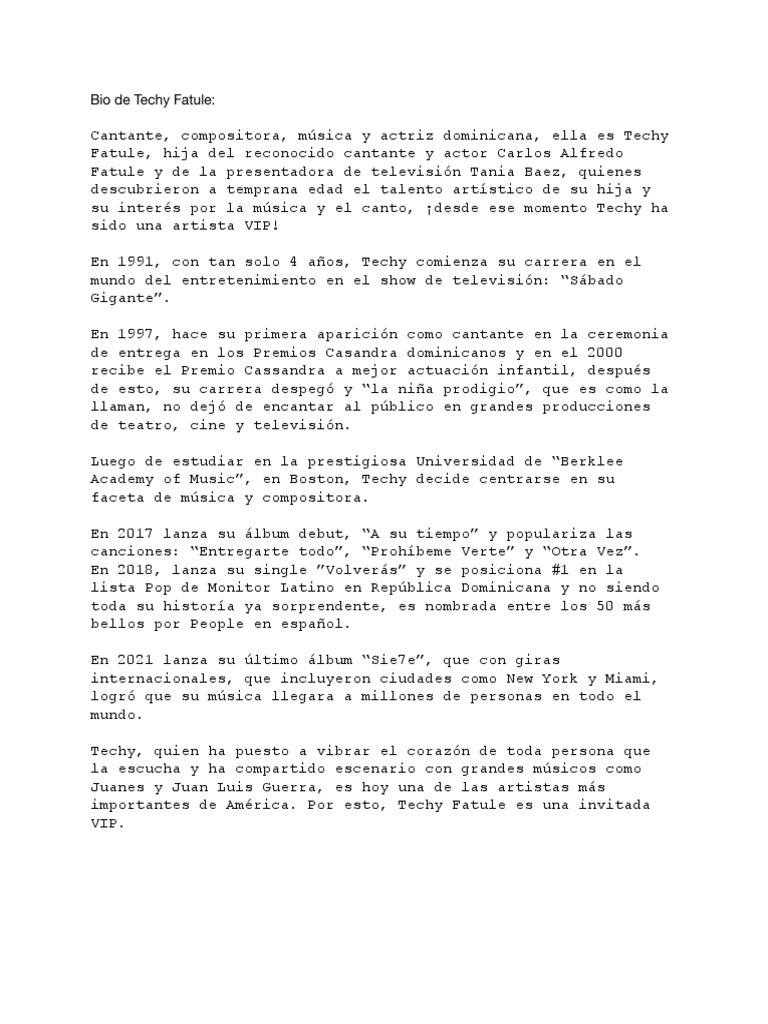 Bio de Techy Fatule | PDF
