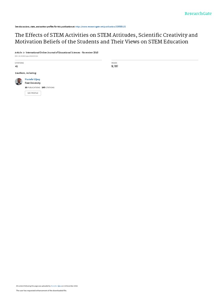 The Effects of STEM Activities On STEM Attitudes, Scientific Creativity ...