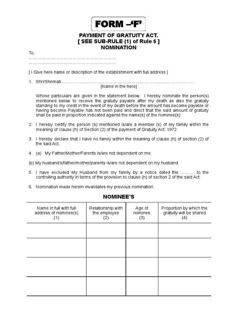 Gratuity Form F PDF Government Justice