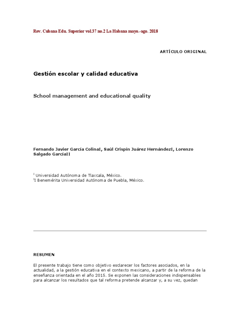 Gestión Escolar y Calidad Educativa en México | PDF | Calidad ...
