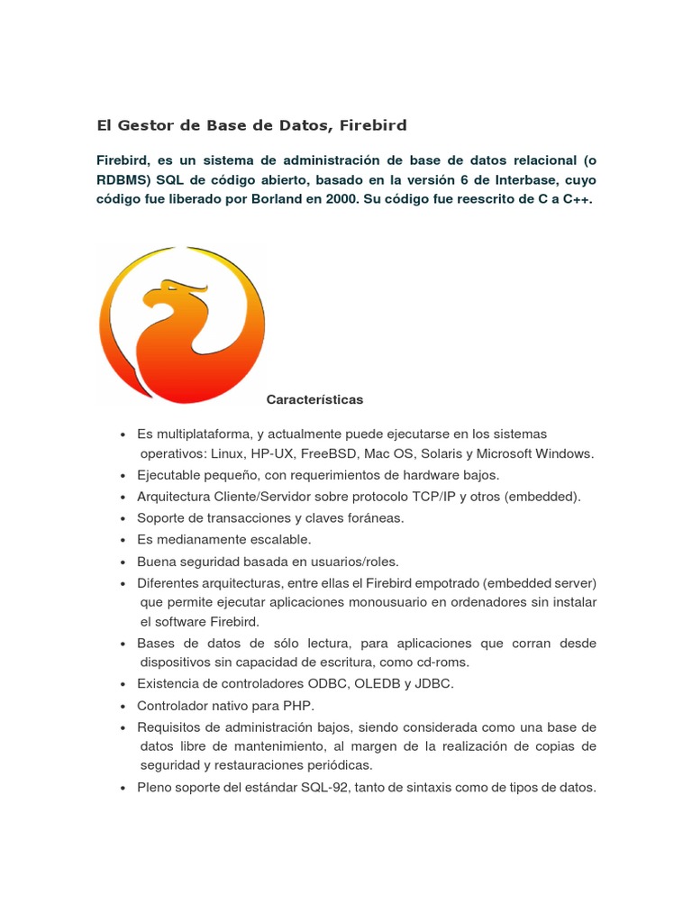 Introducción a Firebird SGBD | PDF | SQL | Bases de datos
