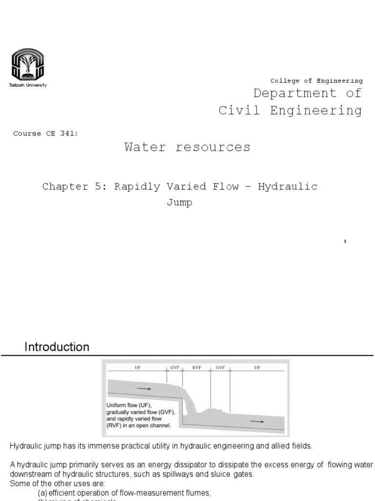 CE341Rapidly Varied Flow Hydraulic Jump PDF Continuum Mechanics