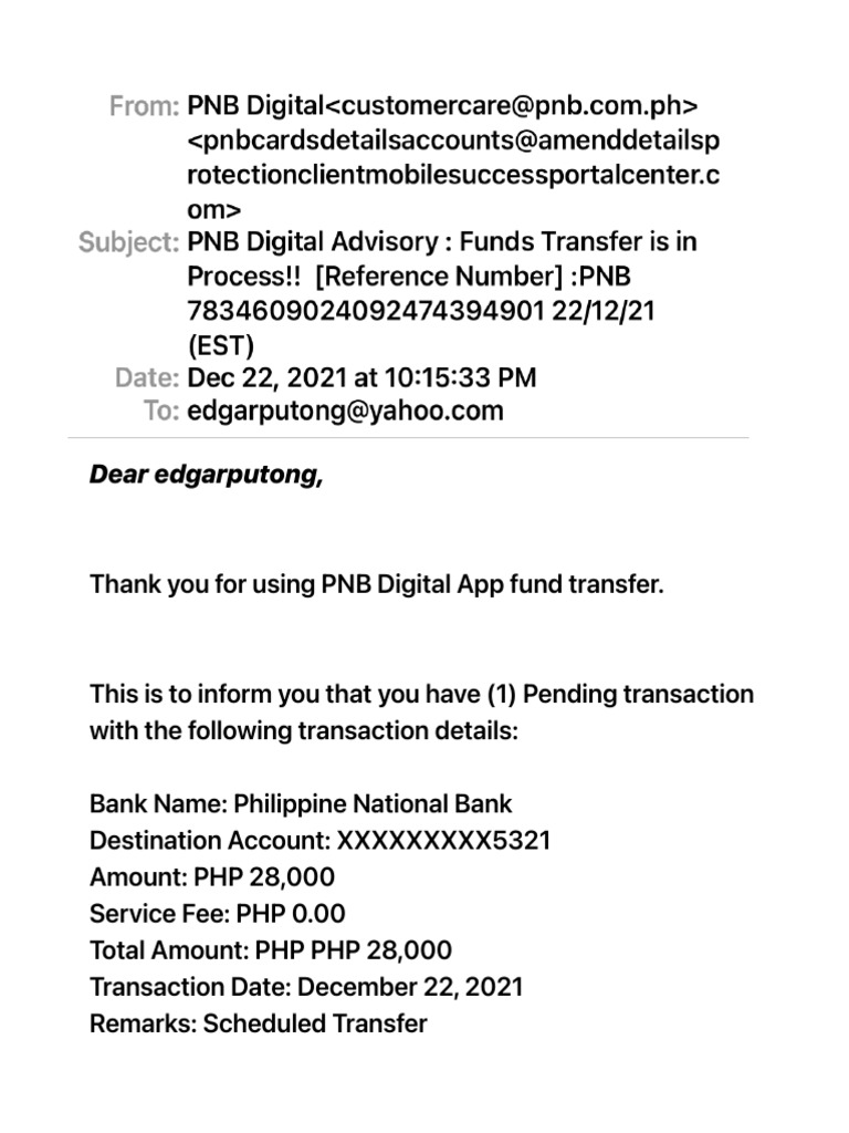 PNB Digital Advisory Funds Transfer Is in Process!! (Reference Number