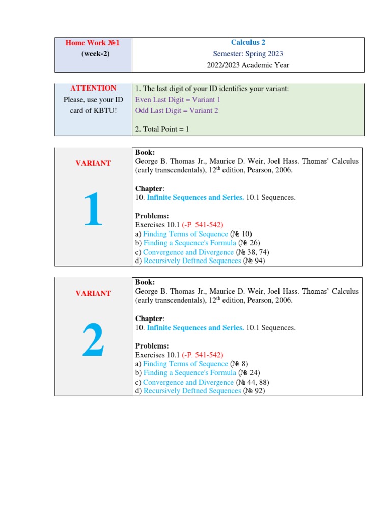 Calculus 2 Homework: Sequences & Series | PDF