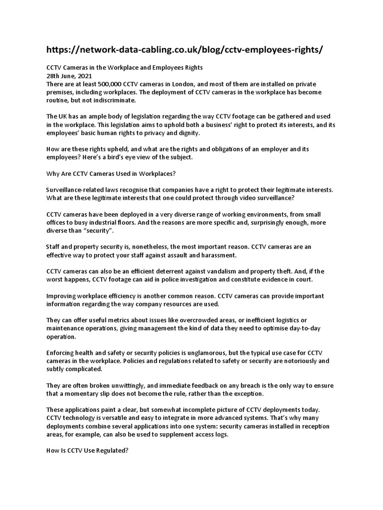 CCTV Cameras in The Workplace and Employees Rights PDF