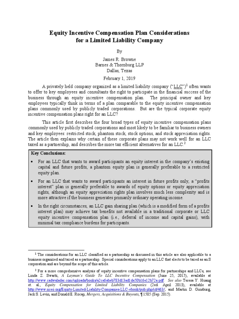 Browne Equity Incentive Comp Plans For An LLC 190201 | PDF | Stocks ...