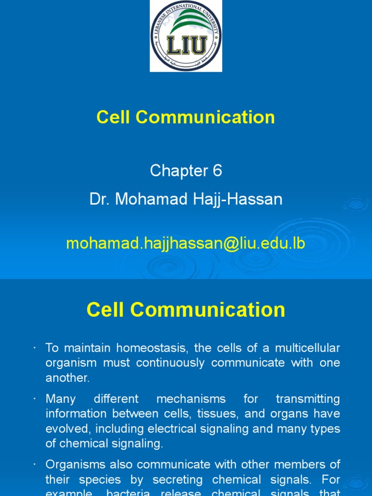 EENG304 Chapter 6 Cell Communication Mod | PDF | Cell Signaling | Hormone