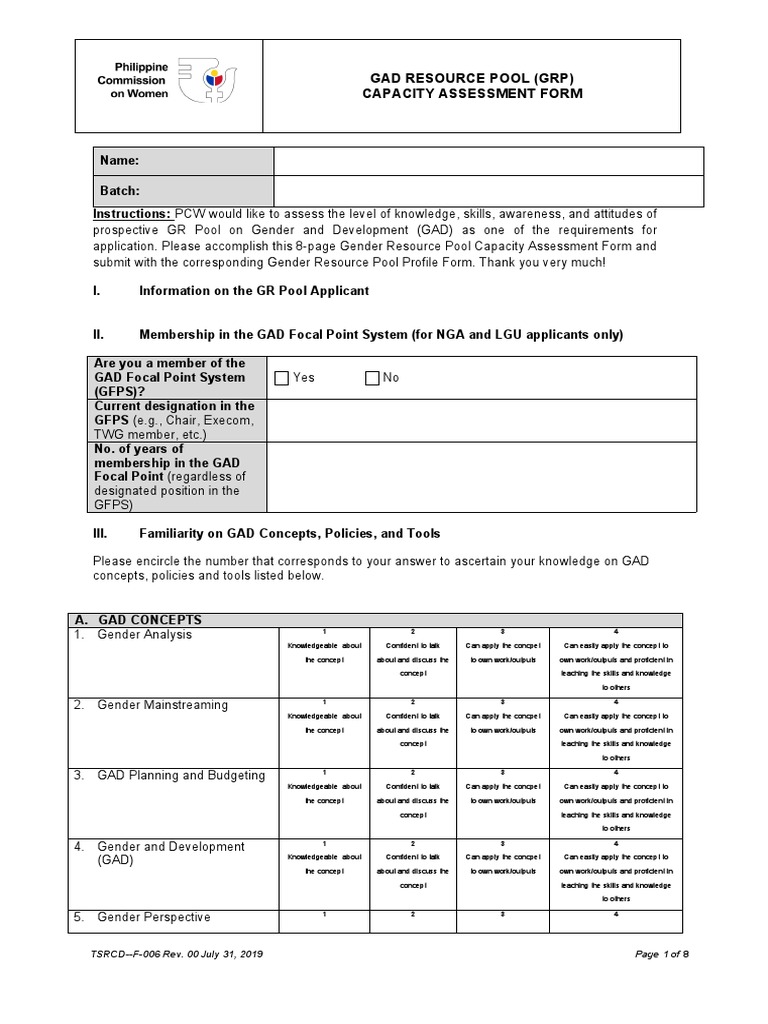 GAD Resource Pool Capacity Assessment | PDF | Gender And Development ...