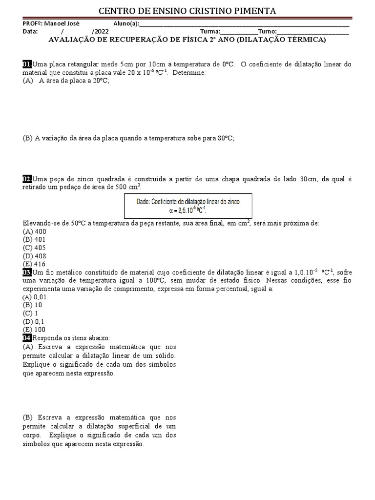 Atividade Avaliativa 2º Ano 2º Período Recuperação Pdf
